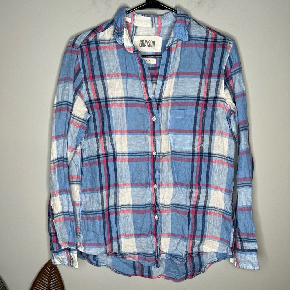 GRAYSON The Hero Button Up Shirt Plaid Pink Blue
